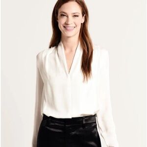 VINCE 100% Silk Drape Neck Blouse